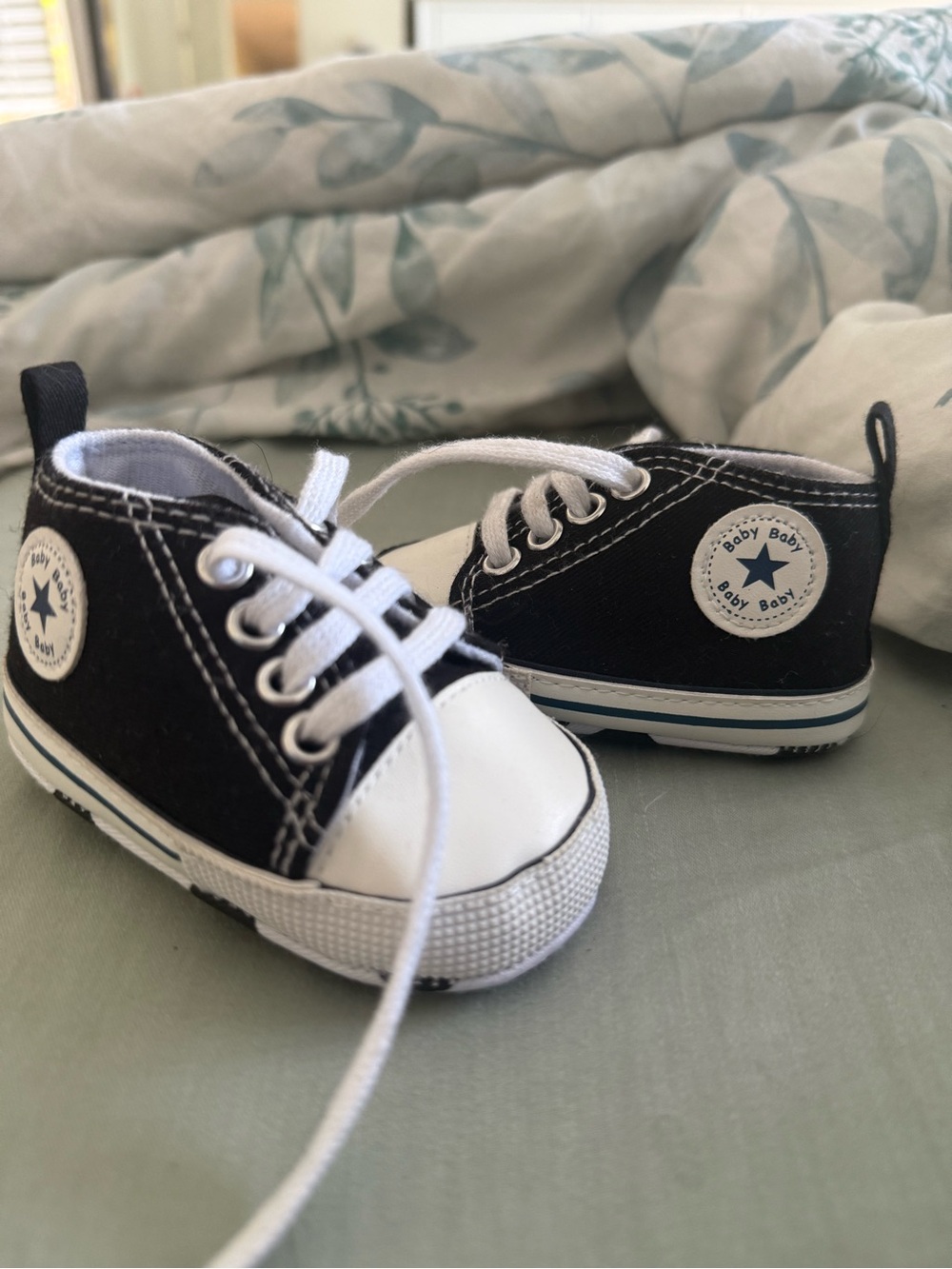Baby Black Canvas Sneaker with White Trim